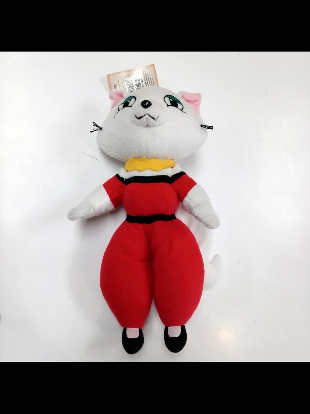 Disney White Cat Plush in Red Outfit with Yellow Collar